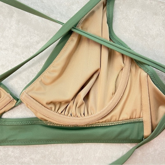 SHADE & SHORE Swimsuit Lace-Up Hight Waist 2 Piece Bikini Sage Green Size M/36C - Picture 10 of 16